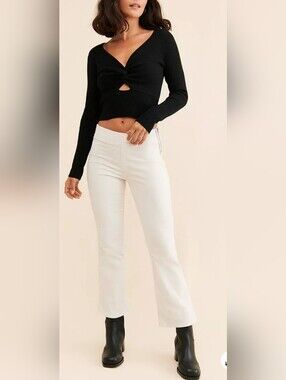 Free People My Feelings OffWhite Cropped Bootleg Velvet Cotton Blend Pants Small